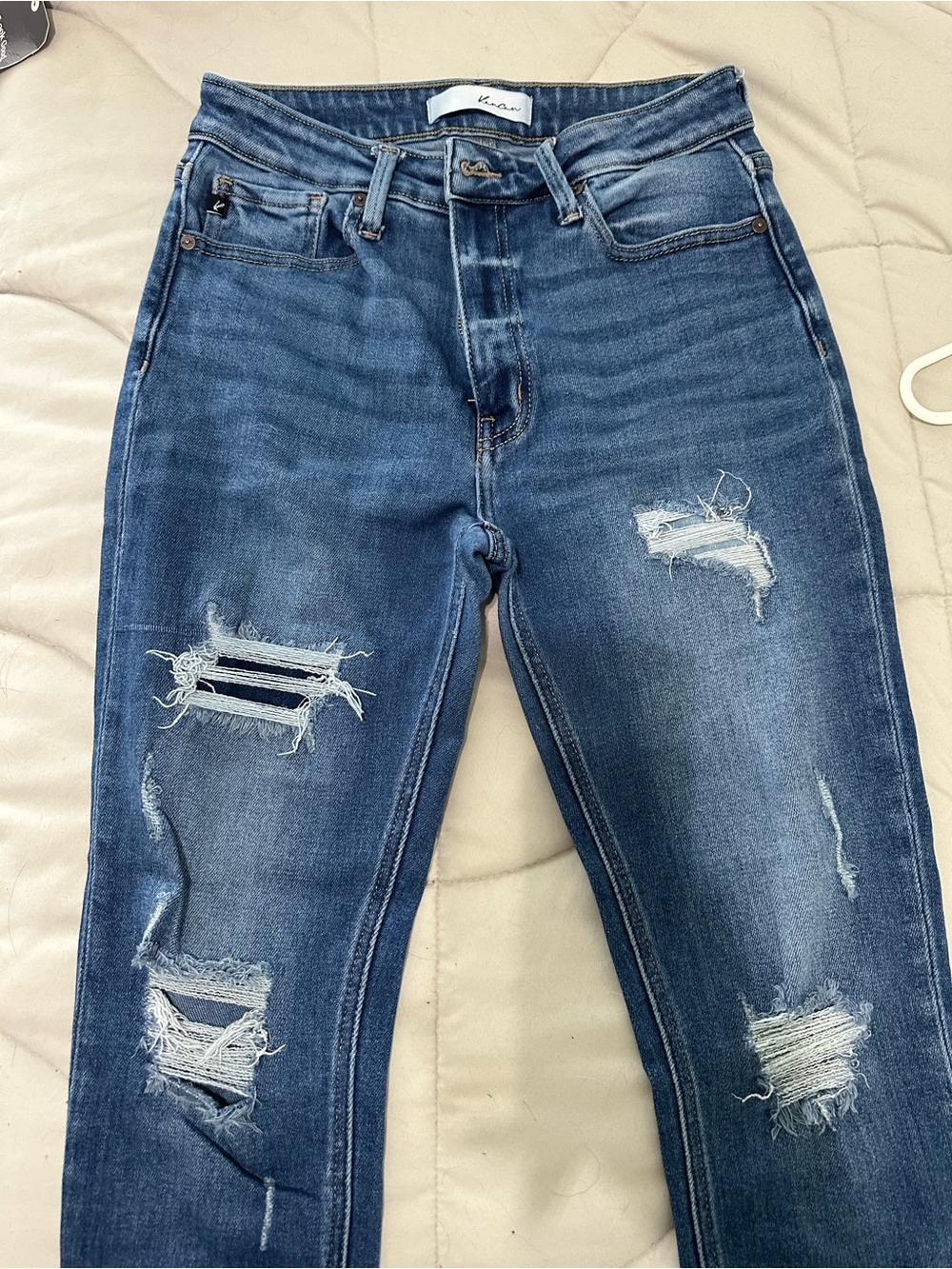 KanCan Women's Skinny Distressed Dark Blue Jeans